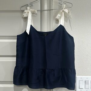 JCrew Peplum Top Bow Straps Navy EUC 12